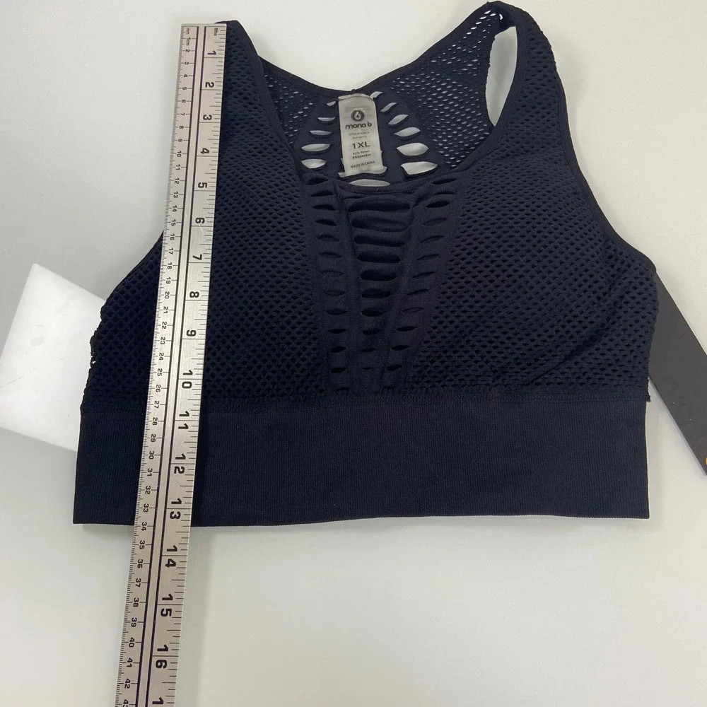Mono B Black Mesh Cutout Racerback Sports‎ Bra Size 1XL Activewear Workout Top